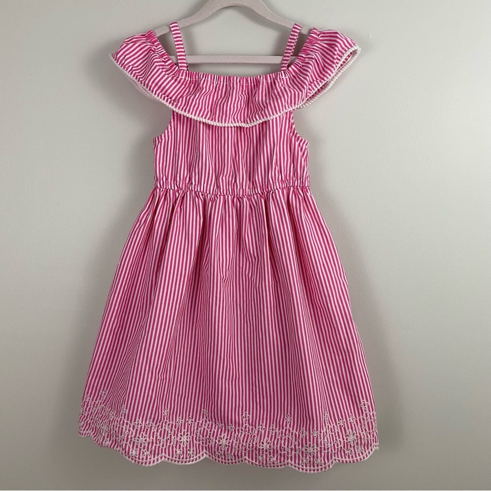 🌷 Penelope Mack Pink and White Stripe Eyelet Dress